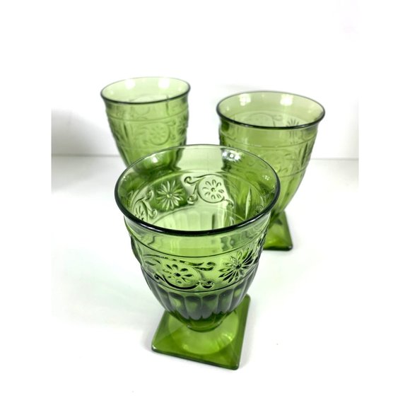 Vintage Tiara Daisy Floral Avocado Green Cocktail Glasses - Picture 5 of 6